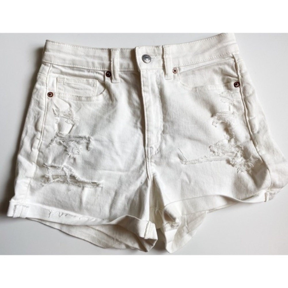 American Eagle Outfitters • Destroyed Cuffed White Mom Shorts